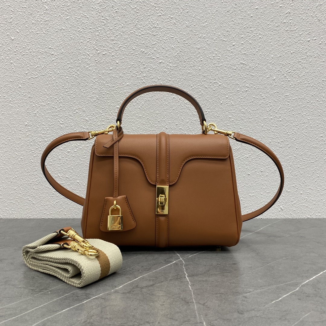 Celine Small 16 Satinated Calfskin Handbag Shoulder Bag Brown 188003